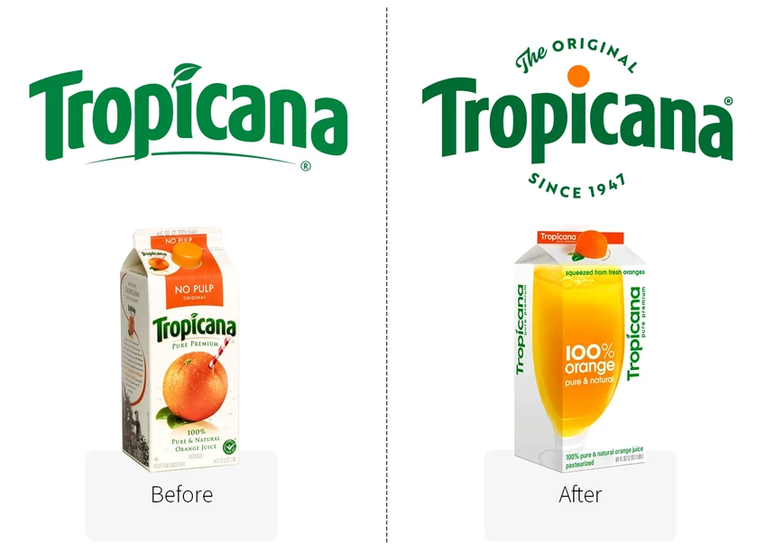 Tropicana packaging comparison before and after the 2009 rebranding