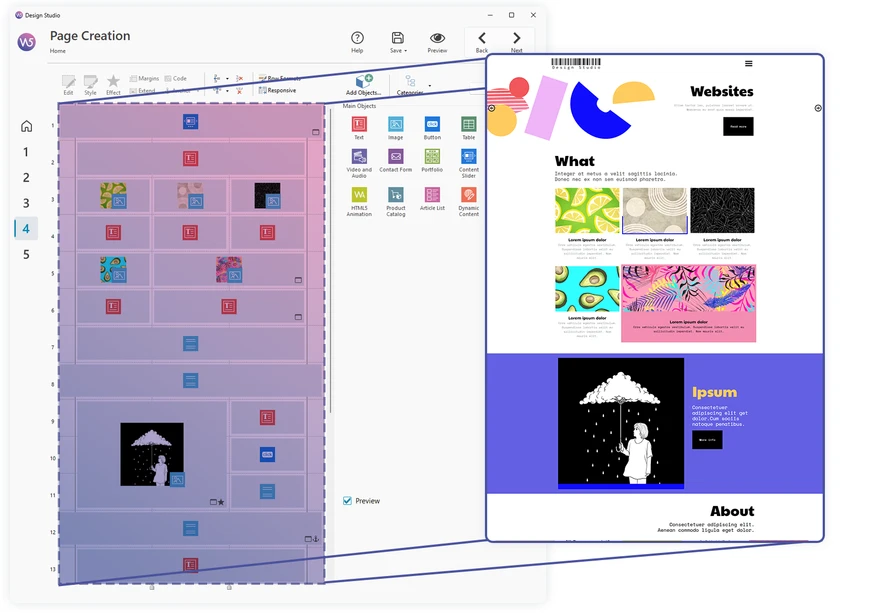 WebSite X5 interface compared with the new homepage of a site after the redesign