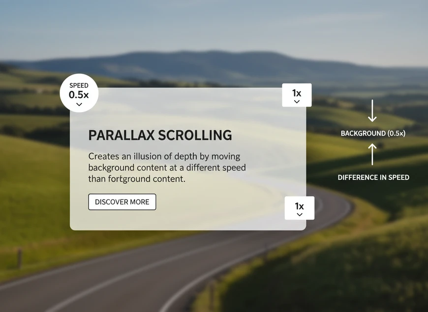 Hero section with parallax photographic background (0.5×) and foreground content (1×)