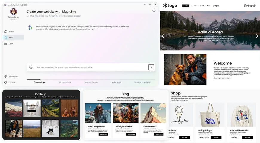 Chat AI di MagicSite, il generatore di siti web integrato in WebSite X5, che crea la struttura del sito in modo automatico.