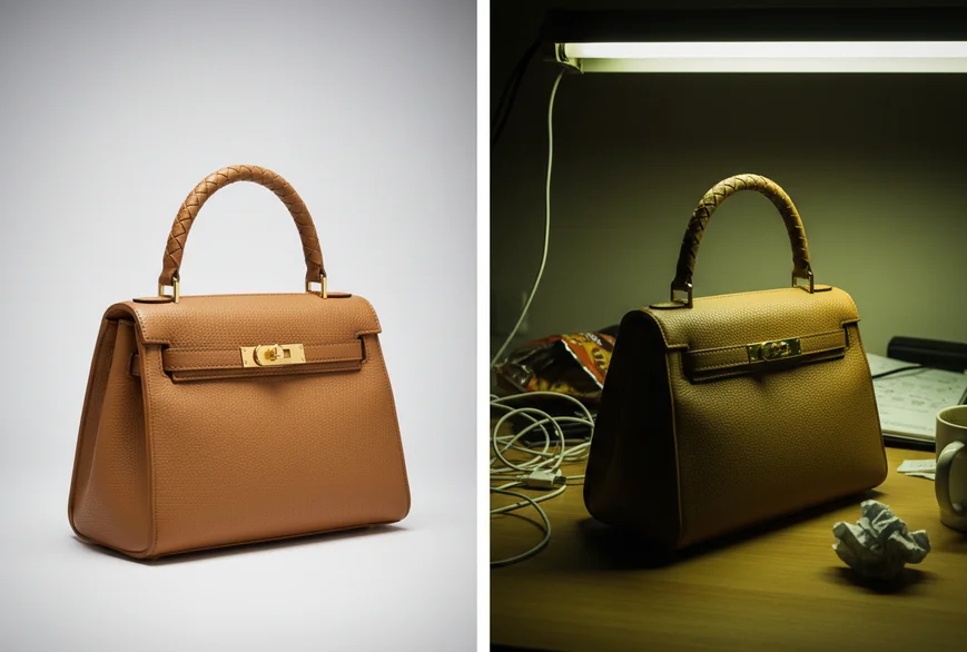 Confronto tra una buona foto prodotto e una scattata male per un e-commerce