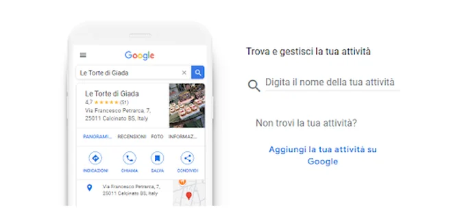 Schermata per trovare, gestire ed ottimizzare la scheda Google Business Profile di un' attività, estratta dalla guida ufficiale Google